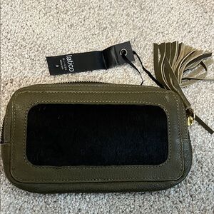 Latico Olive Green Leather Wallet with Black Haircalf Accent and Tassel